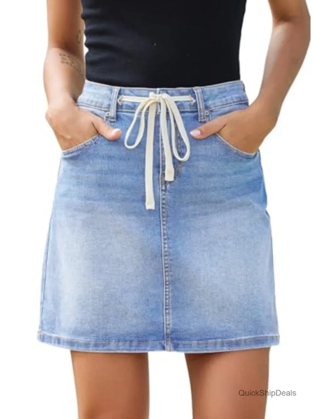 Women's High Waist Drawstring Stretchy Casual Summer Loose Fit Trendy Mini